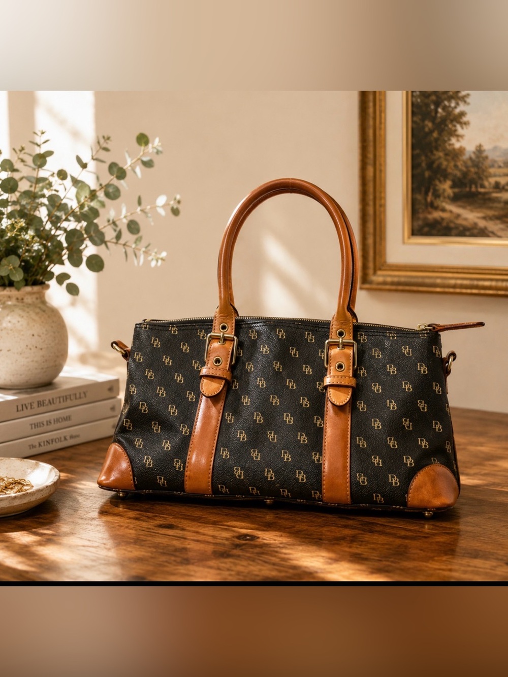 Dooney & Bourke Black and Tan Shoulder Bag